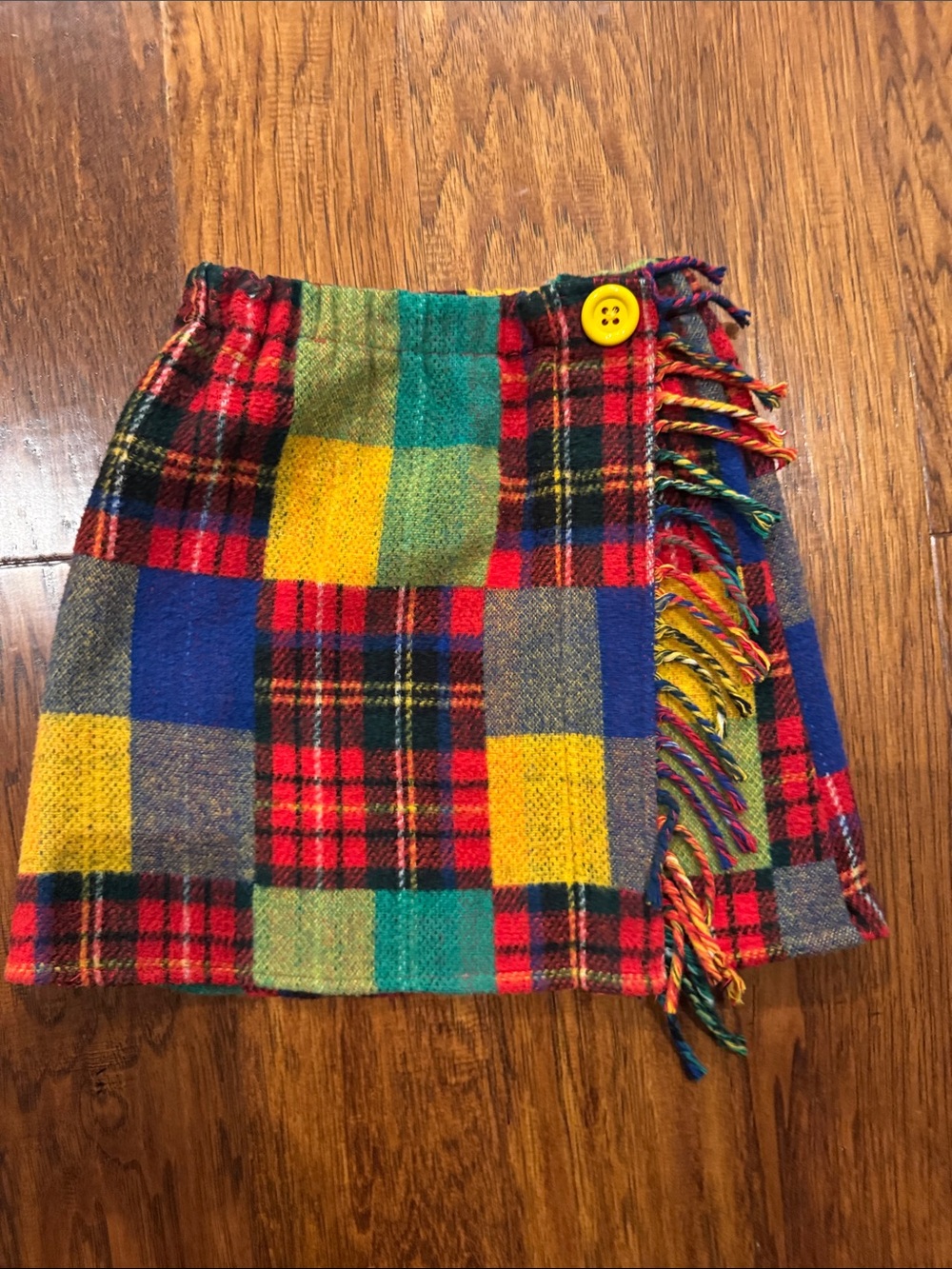 Bright Kids Plaid Fringe Wrap Mini Skirt in Multicolor